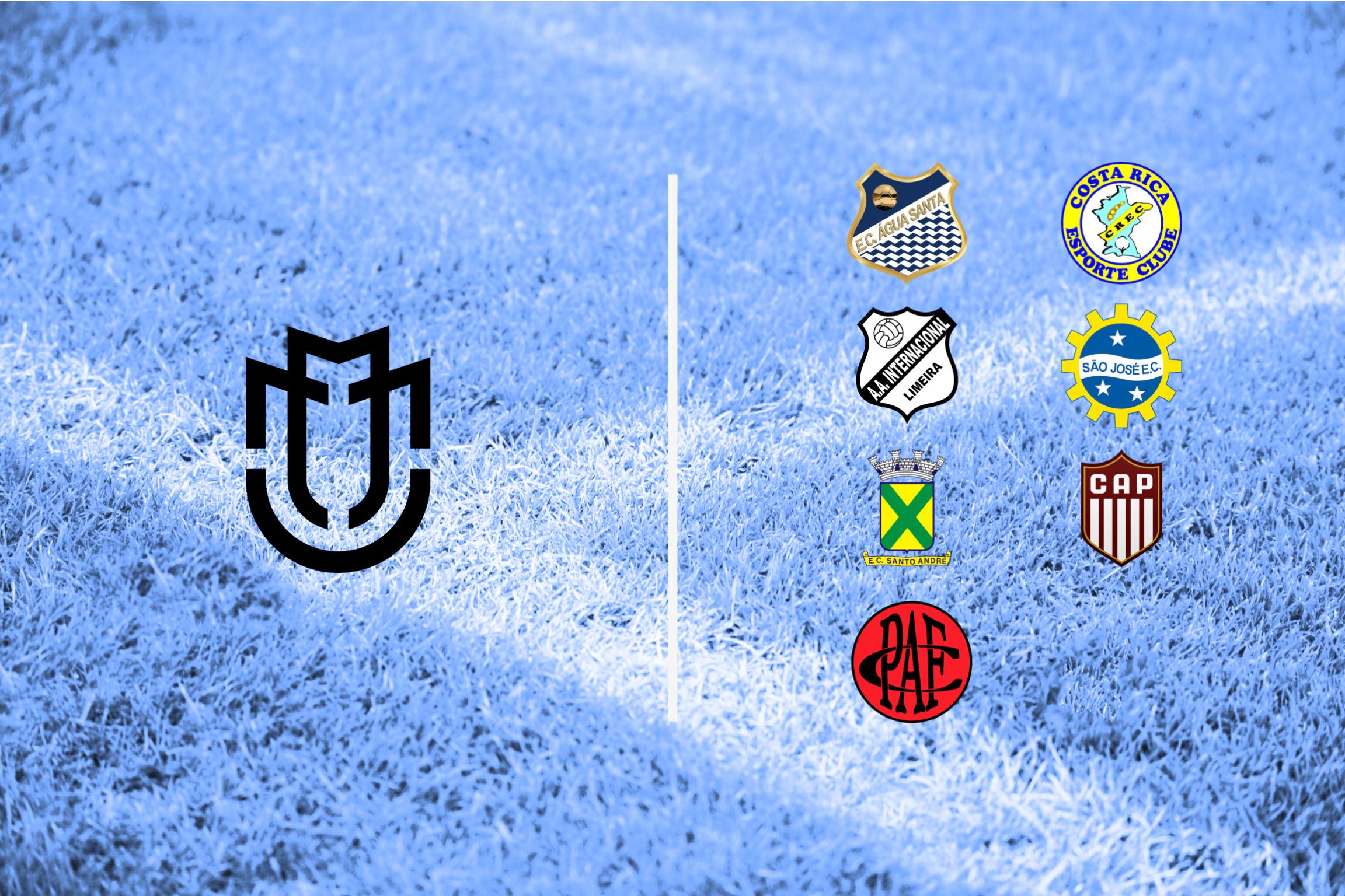 Na imagem há uma divisão que separa 08 clubes. Do lado esquerdo há o escudo do Maringá, No centro, há uma barra branca separando o os demais clubes. Do lado direito, há outros 07 clubes do grupo A7 do Campeonato brasileiro série D