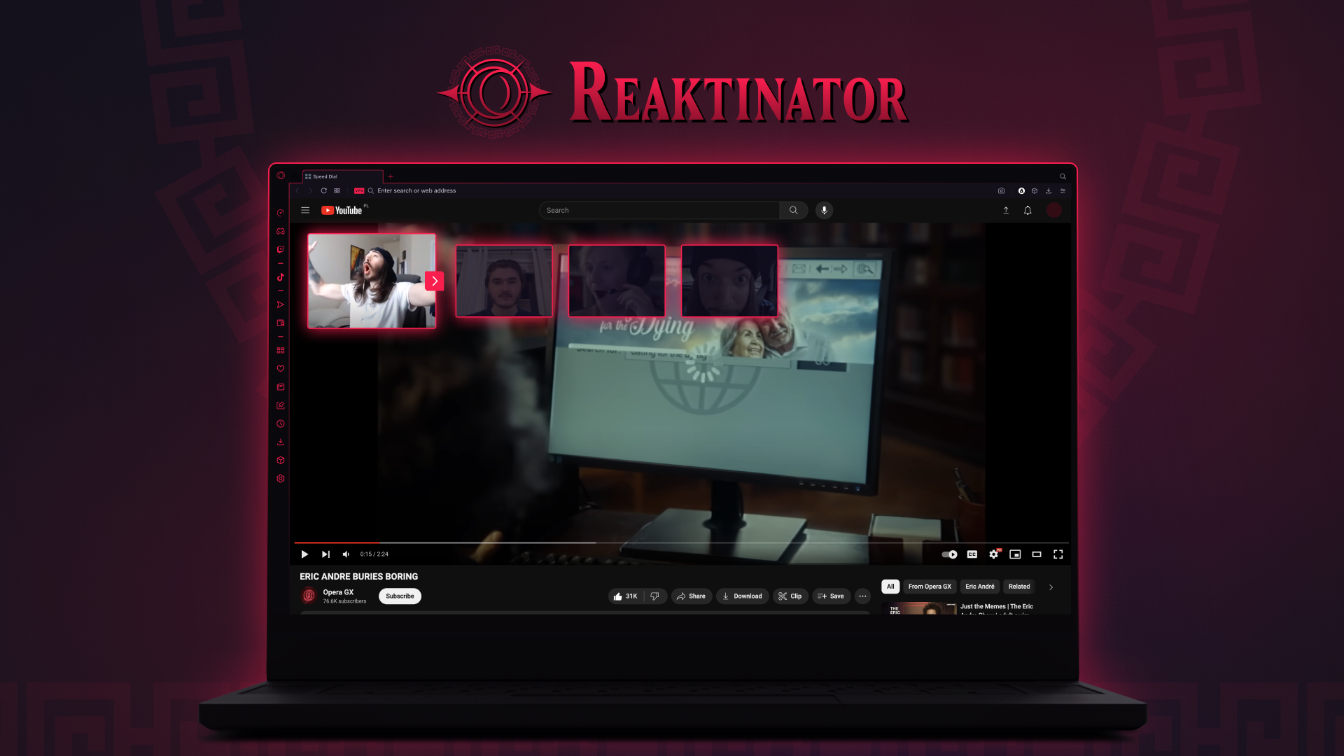 Adicione reações de streamers a qualquer vídeo no YouTube com o "REAKTINATOR" do Opera GX 1