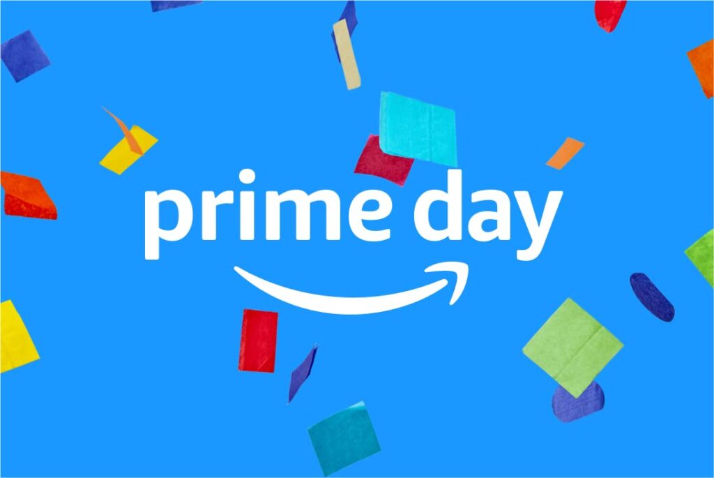 Na imagem há um banner de fundo azul com a escrita Prime Day