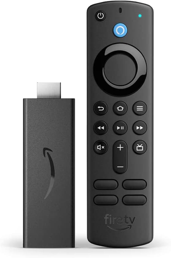 Na imagem há um dispositivo Fire Tv e um controle remoto 