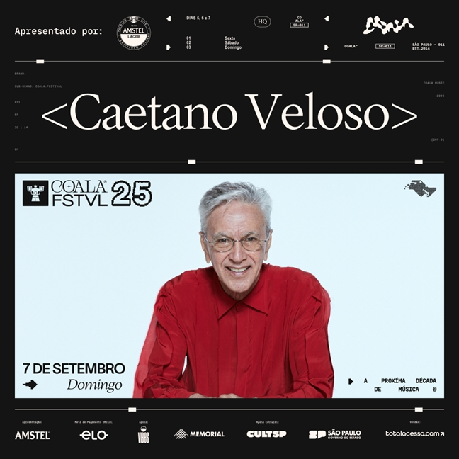 Coala Festival anuncia Caetano Veloso como atração da edição de 2025