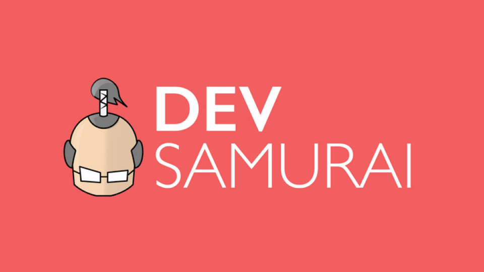 Na imagem há o logo da DEV samurai em um fundo sólido na cor