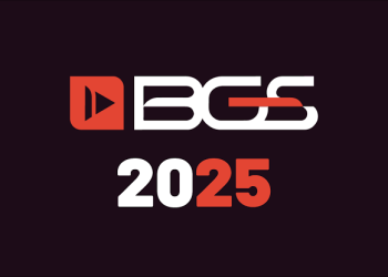 Logo da Brasil Game Show 2025 com fundo escuro, escrita em branco e vermelho destacando o ano do evento.