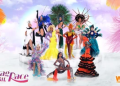Elenco de drag queens da 2ª temporada de Drag Race Brasil em figurinos coloridos e extravagantes, posando para foto promocional do reality show.