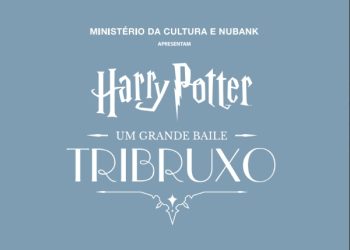 Logo do evento Harry Potter: Um Grande Baile Tribruxo em São Paulo, apresentado pelo Ministério da Cultura e Nubank.